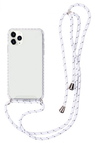 Skaidrus dėklas su baltu dirželiu "Strap Case" skirtas  Apple iPhone 12 Pro Max