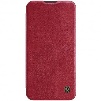 Raudonas atverčiamas dėklas "Nillkin Qin Pro Leather" telefonui iPhone 14 Plus