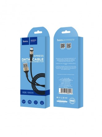 Juodas-Auksinis USB kabelis HOCO X26 microUSB 1m