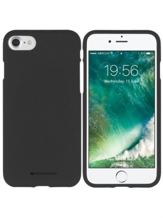 Juodas silikoninis dėklas "Mercury Soft Feeling" 5D baltas apsauginis grūdintas stiklas "Full Glue" telefonui Apple iPhone 7 / 8 / SE 2020 / SE 2022