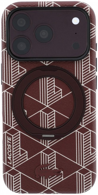Dėklas Lacoste PVC Semi Wrap Blend Ring Stand MagSafe telefonui Apple iPhone 18 Pro tamsiai raudonas