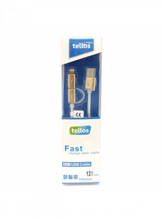 USB kabelis "Tellos" TPE 2in1 "microUSB"-"Lightning" auksinis, 1.2m