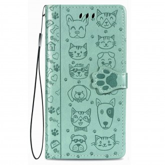 Žalias Atverčiamas Dėklas "Šunys/Katės" Samsung A72 telefonui
