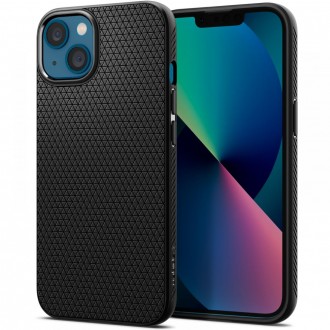 Juodas originalios tekstūros dėklas "Spigen Liquid Air" telefonui iPhone 13