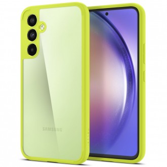 Itin tvirtas skaidrus, citrinos spalvos kraštais dėklas "Spigen Ultra Hybrid" telefonui Galaxy A54 5G