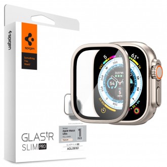Apsauginis grūdintas stiklas titanium kraštais "Spigen Glas.Tr Slim Pro" laikrodžiui Apple Watch Ultra (49 MM) 