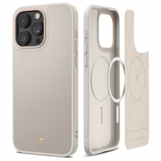 Kreminės spalvos išskirtinio dizaino matinis dėklas "Spigen Cyrill Kajuk Mag Magsafe" telefonui iPhone 15 Pro Max