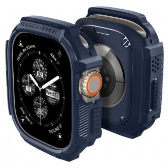 Tamsiai mėlyna sportinio stiliaus dėklas "Spigen Rugged Armor" laikrodžiui Apple Watch Ultra 1 / 2 (49 MM)