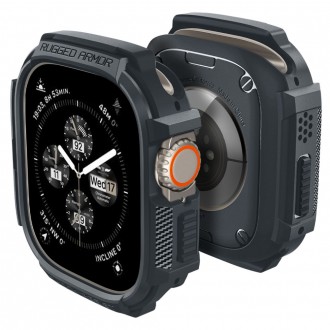 Tamsiai pilkas sportinio stiliaus dėklas "Spigen Rugged Armor" laikrodžiui Apple Watch Ultra 1 / 2 (49 MM)