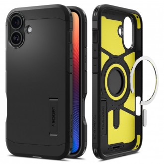 Juodos spalvos dviejų sluoksniu dėklas/stovas "Spigen Tough Armor Mag Magsafe" telefonui Apple iPhone 16 