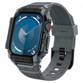 Pilkos spalvos sportinio stiliaus apyrankė/dėklas "Spigen Rugged Armor Pro" laikrodžiui Apple Watch 10 (46 MM)