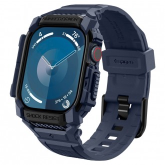 Mėlyna sportinio stiliaus apyrankė/dėklas "Spigen Rugged Armor Pro" laikrodžiui Apple Watch 10 (46 MM)