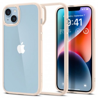 Itin tvirtas skaidrus dėklas smėlio spalvos kraštais "Spigen Ultra Hybrid" telefonui iPhone 14