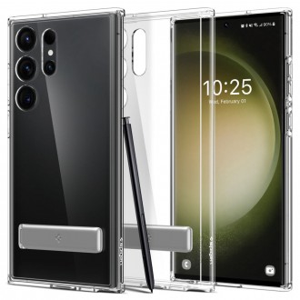 Skystųjų kristalų skaidrus dėklas/stovas "Spigen Ultra Hybrid S Crystal Clear" telefonui Samsung Galaxy S23 Ultra