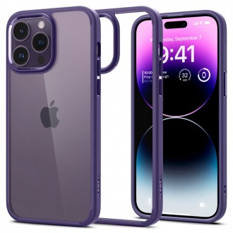 Itin tvirtas skaidrus dėklas purpurinės spalvos kraštais "Spigen Ultra Hybrid" telefonui iPhone 14 Pro