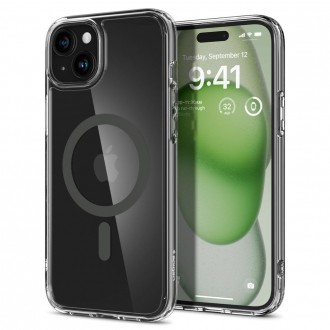 Itin tvirtas skaidrus dėklas su pilkomis detalėmis "Spigen Ultra Hybrid Mag Magsafe" telefonui iPhone 15