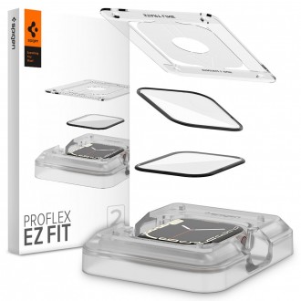 Juodas hybridinis apsauginis stiklas Spigen "Proflex Ez Fit" (2vnt) laikrodžiui Apple Watch 7 / 8 / 9 (45 MM)