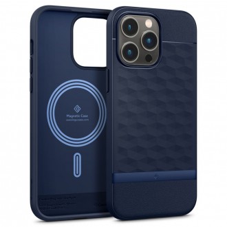 Mėlynas 3D dizaino dėklas, "Spigen Caseology Parallax Mag Magsafe" telefonui iPhone 14 Pro Max