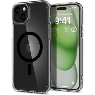 Itin tvirtas skaidrus dėklas su juodomis detalėmis "Spigen Ultra Hybrid Mag Magsafe" telefonui iPhone 15