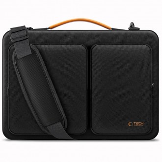 Juodas su oranžinėmis detalėmis nešiojamo kompiuterio krepšys "Tech-Protect Defender Bag Laptop 15-16"