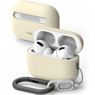 Kreminės spalvos ausinių dėklas "Ringke Silicone" skirtas Apple Airpods Pro 1 / 2