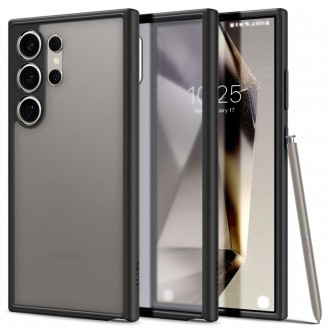 Itin tvirtas pusiau skaidrus dėklas juodais kraštais "Spigen Ultra Hybrid Frost Black" telefonui Samsung Galaxy S24 Ultra