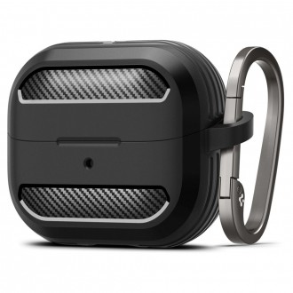 Juodas tekstūrinis ausinių dėklas "Spigen Rugged Armor" ausinėms Samsung Galaxy Buds 3 / 3 FE / 3 PRO