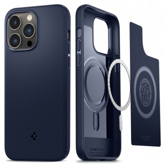 Mėlynas originalios matinės tekstūros dėklas "Spigen Mag Armor" telefonui iPhone 14 Pro 