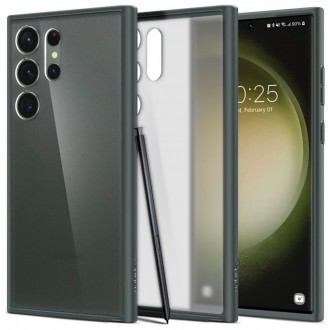 Itin tvirtas pusiau skaidrus dėklas žaliais kraštais "Spigen Ultra Hybrid" telefonui Galaxy S23 Ultra