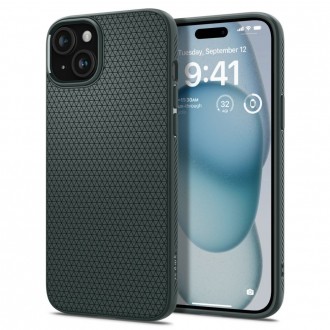 Žalias originalios tekstūros dėklas "Spigen Liquid Air" telefonui iPhone 15