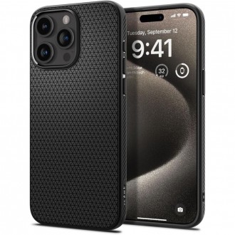 Juodas originalios tekstūros dėklas "Spigen Liquid Air" telefonui iPhone 15 Pro Max