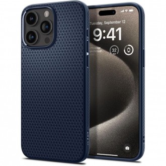 Mėlynas originalios tekstūros dėklas "Spigen Liquid Air" telefonui iPhone 15 Pro Max