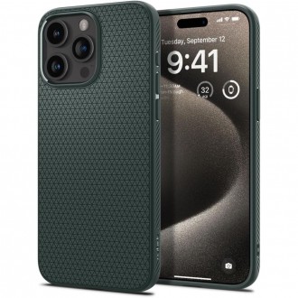 Žalias originalios tekstūros dėklas "Spigen Liquid Air" telefonui iPhone 15 Pro Max