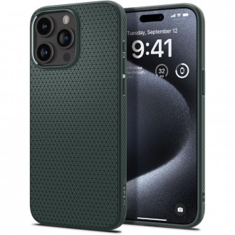 Žalias originalios tekstūros dėklas "Spigen Liquid Air" telefonui iPhone 15 Pro
