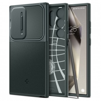 Žalias tekstūrinis dėklas su kameros apsauga "Spigen Optik Armor" telefonui Samsung Galaxy S24 Ultra