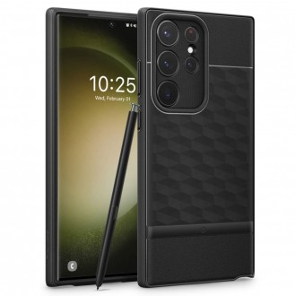 Juodas 3D dizaino dėklas, "Spigen Caseology Parallax Mag Magsafe" telefonui Galaxy S23 Ultra