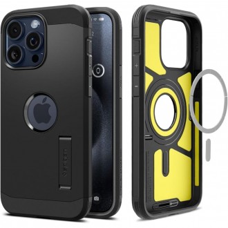Juodas dviejų sluoksniu dėklas/stovas "Spigen Tough Armor Mag Magsafe" telefonas iPhone 15 Pro Max
