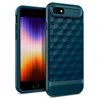 Tamsiai žalias 3D dizaino dėklas, "Spigen Caseology Parallax" telefonui iPhone 7 / 8 / SE 2020 / 2022