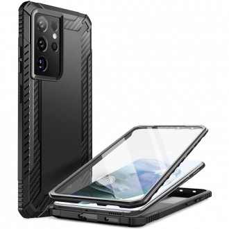 Juodas itin saugus ir tvirtas dviejų dalių dėklas "Supcase Clayco Xenon" telefonui Galaxy S21 Ultra