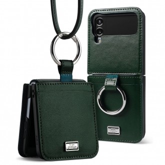 Tamsiai žalias odinis dėklas "Ringke Signature Folio" telefonui Galaxy Z Flip 4