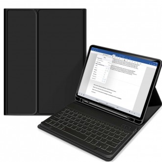 Juodas atverčiamas dėklas su klaviatūra TECH-PROTECT SC PEN + KEYBOARD skirtas iPad 10.9 2022