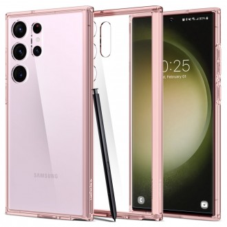 Itin tvirtas skaidrus dėklas rožiniais kraštais "Spigen Ultra Hybrid" telefonui Galaxy S23 Ultra