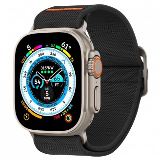 Juodas tekstilinis dirželis "Spigen Fit Lite Ultra" laikrodžiui Apple Watch 4 / 5 / 6 / 7 / 8 / 9 / 10 / SE / ULTRA 1 / 2 (44 / 45 / 46 / 49 MM) 