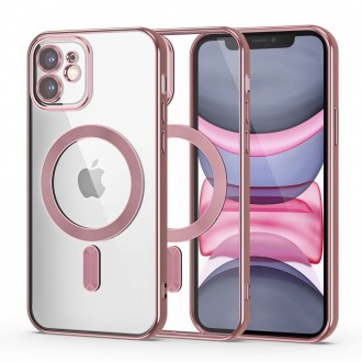 Skaidrus dėklas su rožinėmis detalėmis "Tech-Protect Magshine Magsafe" telefonui iPhone 11