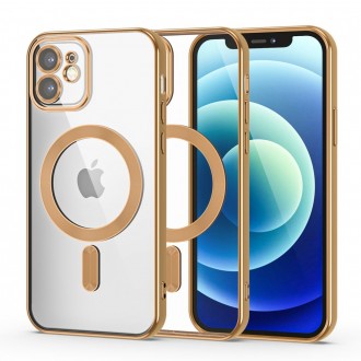 Skaidrus dėklas su auksinėmis detalėmis "Tech-Protect Magshine Magsafe" telefonui iPhone 12