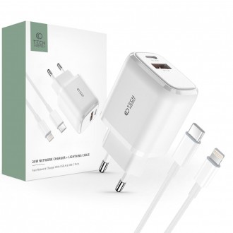 Pakrovėjas-įkroviklis buitinis "Tech-Protect C20W 2-Port Network Charger PD20W/QC3.0 + Lightning Cable"
