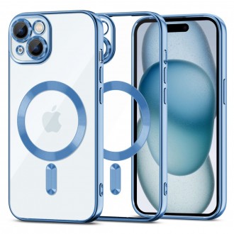 Skaidrus dėklas su mėlynomis detalėmis "Tech-Protect Magshine Magsafe" telefonui iPhone 15 