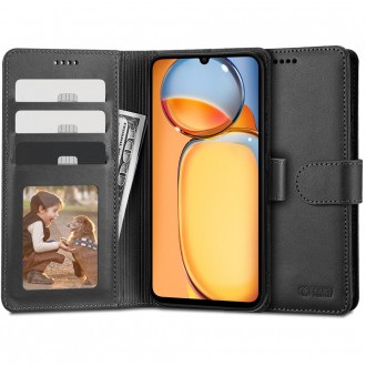 Juodas atverčiamas dėklas "Tech-Protect Wallet" telefonui Xiaomi Redmi 13C / Poco C65