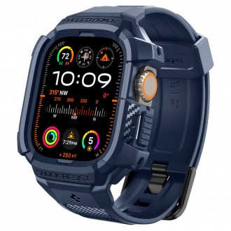Tamsiai mėlyna sportinio stiliaus apyrankė/dėklas "Spigen Rugged Armor Pro" laikrodžiui Apple Watch Ultra 1 / 2 (49 MM)