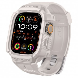 Smėlio spalvos sportinio stiliaus apyrankė/dėklas "Spigen Rugged Armor Pro" laikrodžiui Apple Watch Ultra 1 / 2 (49 MM)